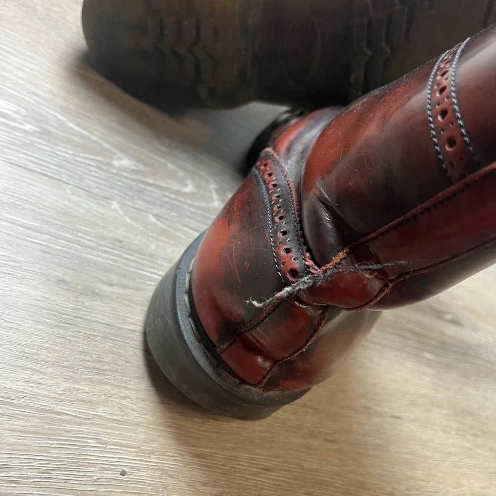 Solovair Brogue Boots Mens 7.5 Burgundy Leather Wingtip Made in England Heritage